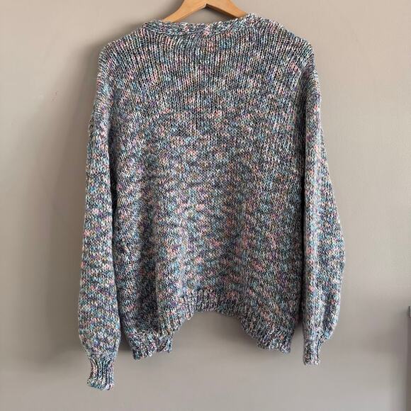 Lovers and Friends Rainbow Pastel Chunky Knit Multi Colored Cardigan Size Medium - Picture 7 of 8